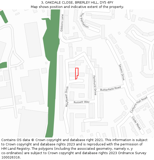 3, OAKDALE CLOSE, BRIERLEY HILL, DY5 4PY: Location map and indicative extent of plot