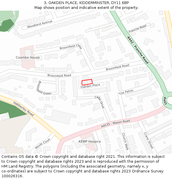 3, OAKDEN PLACE, KIDDERMINSTER, DY11 6BP: Location map and indicative extent of plot