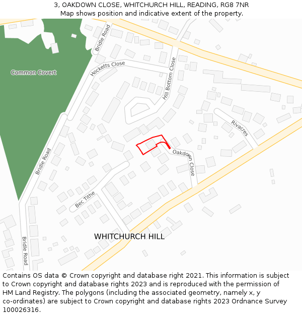 3, OAKDOWN CLOSE, WHITCHURCH HILL, READING, RG8 7NR: Location map and indicative extent of plot