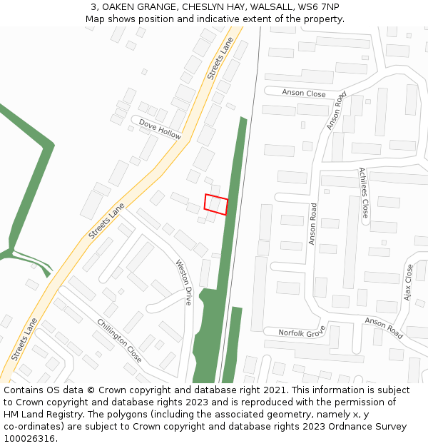 3, OAKEN GRANGE, CHESLYN HAY, WALSALL, WS6 7NP: Location map and indicative extent of plot