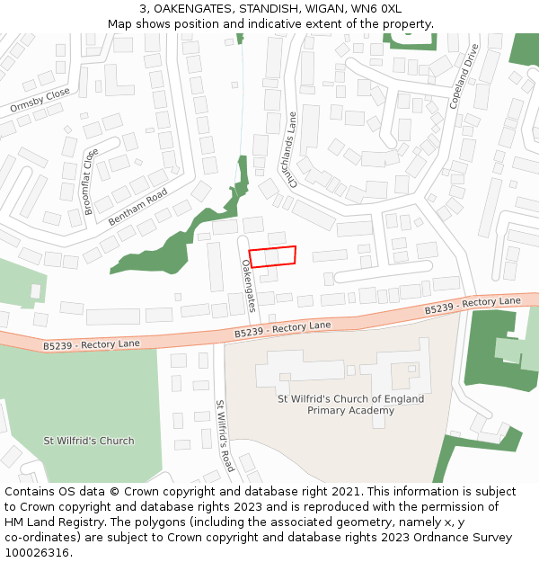 3, OAKENGATES, STANDISH, WIGAN, WN6 0XL: Location map and indicative extent of plot