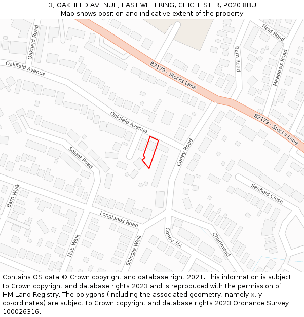 3, OAKFIELD AVENUE, EAST WITTERING, CHICHESTER, PO20 8BU: Location map and indicative extent of plot