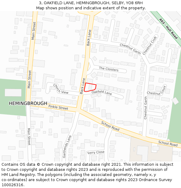 3, OAKFIELD LANE, HEMINGBROUGH, SELBY, YO8 6RH: Location map and indicative extent of plot