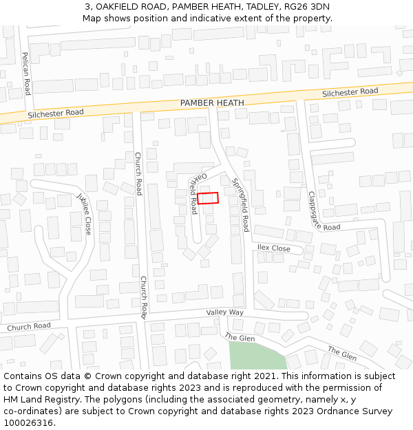 3, OAKFIELD ROAD, PAMBER HEATH, TADLEY, RG26 3DN: Location map and indicative extent of plot