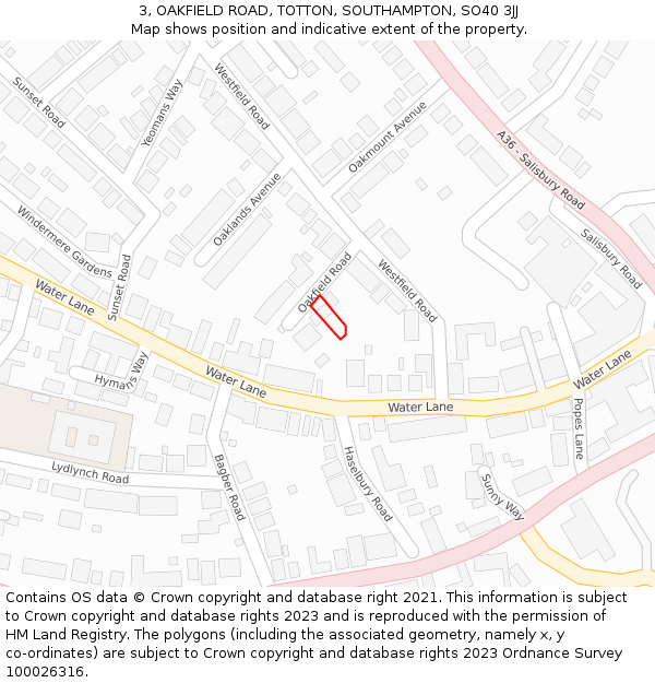 3, OAKFIELD ROAD, TOTTON, SOUTHAMPTON, SO40 3JJ: Location map and indicative extent of plot