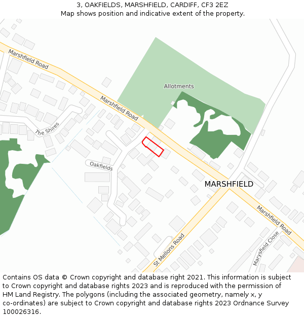 3, OAKFIELDS, MARSHFIELD, CARDIFF, CF3 2EZ: Location map and indicative extent of plot