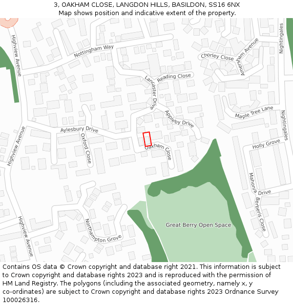 3, OAKHAM CLOSE, LANGDON HILLS, BASILDON, SS16 6NX: Location map and indicative extent of plot