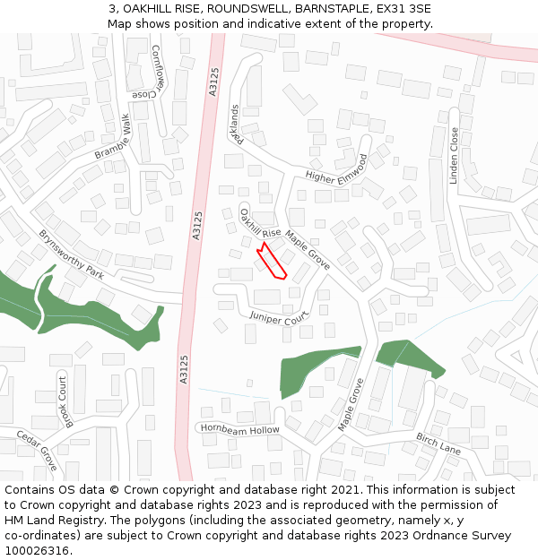 3, OAKHILL RISE, ROUNDSWELL, BARNSTAPLE, EX31 3SE: Location map and indicative extent of plot