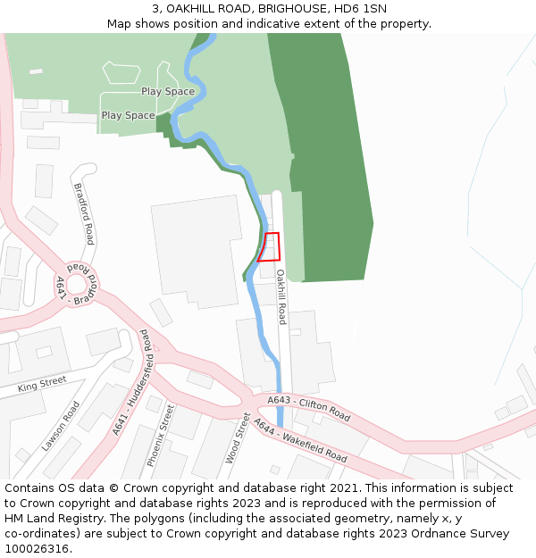 3, OAKHILL ROAD, BRIGHOUSE, HD6 1SN: Location map and indicative extent of plot