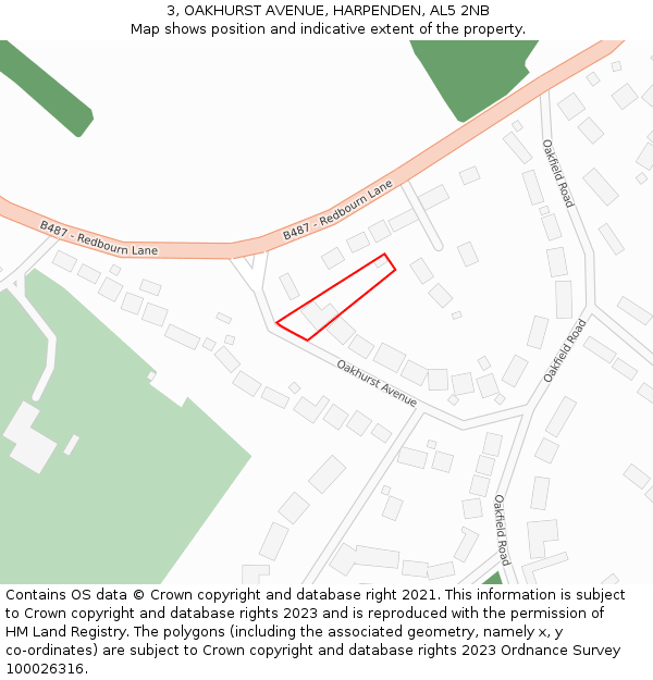 3, OAKHURST AVENUE, HARPENDEN, AL5 2NB: Location map and indicative extent of plot