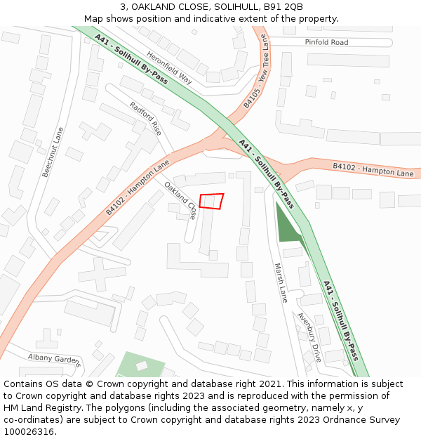 3, OAKLAND CLOSE, SOLIHULL, B91 2QB: Location map and indicative extent of plot