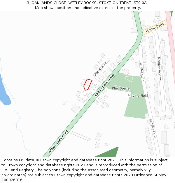 3, OAKLANDS CLOSE, WETLEY ROCKS, STOKE-ON-TRENT, ST9 0AL: Location map and indicative extent of plot
