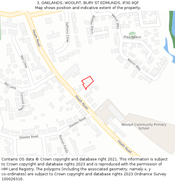 3, OAKLANDS, WOOLPIT, BURY ST EDMUNDS, IP30 9QF: Location map and indicative extent of plot