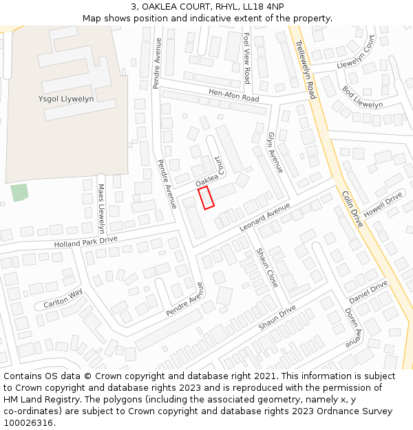 3, OAKLEA COURT, RHYL, LL18 4NP: Location map and indicative extent of plot