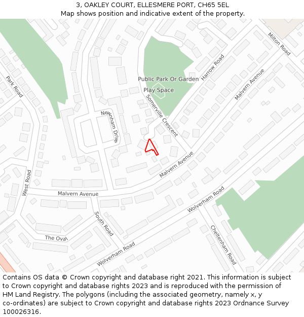 3, OAKLEY COURT, ELLESMERE PORT, CH65 5EL: Location map and indicative extent of plot