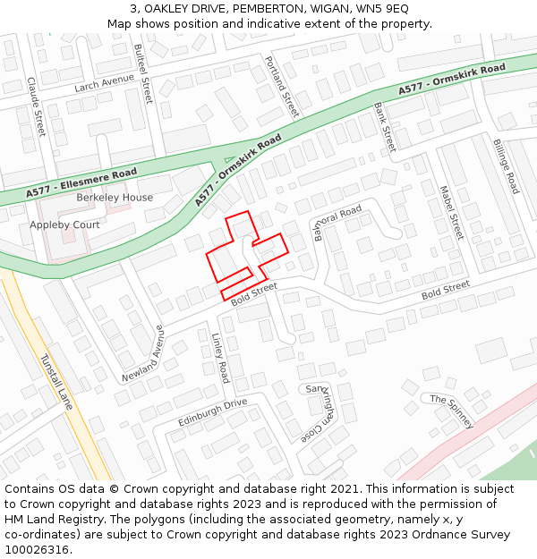 3, OAKLEY DRIVE, PEMBERTON, WIGAN, WN5 9EQ: Location map and indicative extent of plot