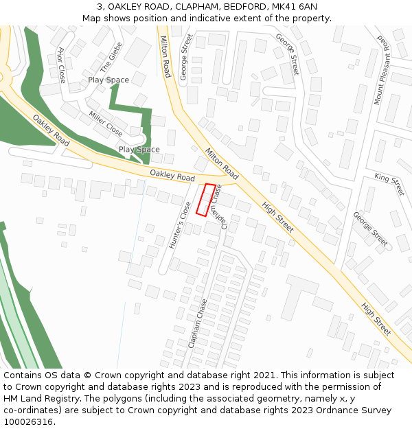 3, OAKLEY ROAD, CLAPHAM, BEDFORD, MK41 6AN: Location map and indicative extent of plot