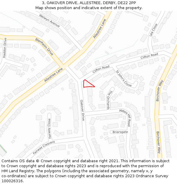 3, OAKOVER DRIVE, ALLESTREE, DERBY, DE22 2PP: Location map and indicative extent of plot