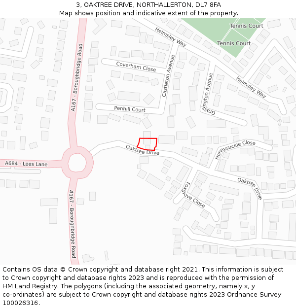 3, OAKTREE DRIVE, NORTHALLERTON, DL7 8FA: Location map and indicative extent of plot