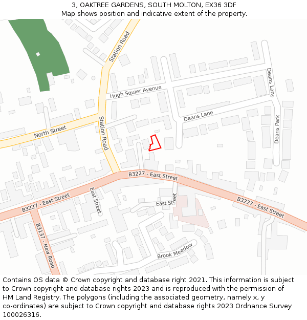 3, OAKTREE GARDENS, SOUTH MOLTON, EX36 3DF: Location map and indicative extent of plot