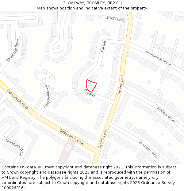 3, OAKWAY, BROMLEY, BR2 0LJ: Location map and indicative extent of plot