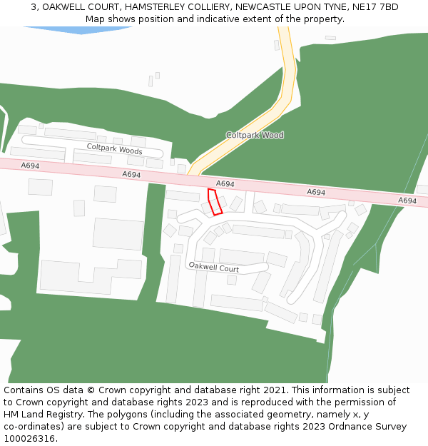 3, OAKWELL COURT, HAMSTERLEY COLLIERY, NEWCASTLE UPON TYNE, NE17 7BD: Location map and indicative extent of plot