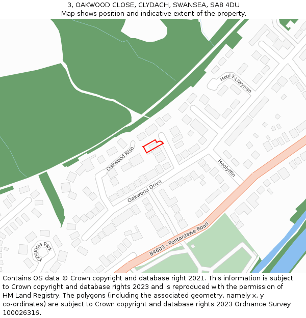 3, OAKWOOD CLOSE, CLYDACH, SWANSEA, SA8 4DU: Location map and indicative extent of plot