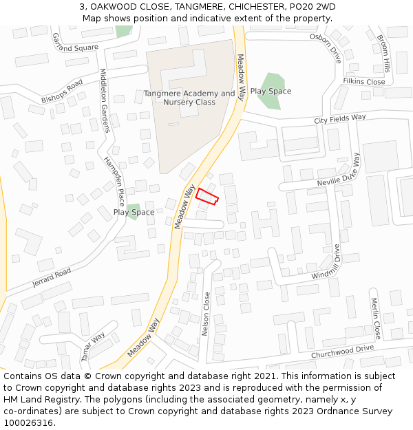 3, OAKWOOD CLOSE, TANGMERE, CHICHESTER, PO20 2WD: Location map and indicative extent of plot