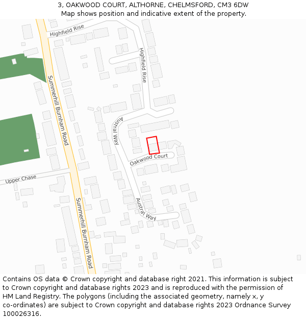 3, OAKWOOD COURT, ALTHORNE, CHELMSFORD, CM3 6DW: Location map and indicative extent of plot