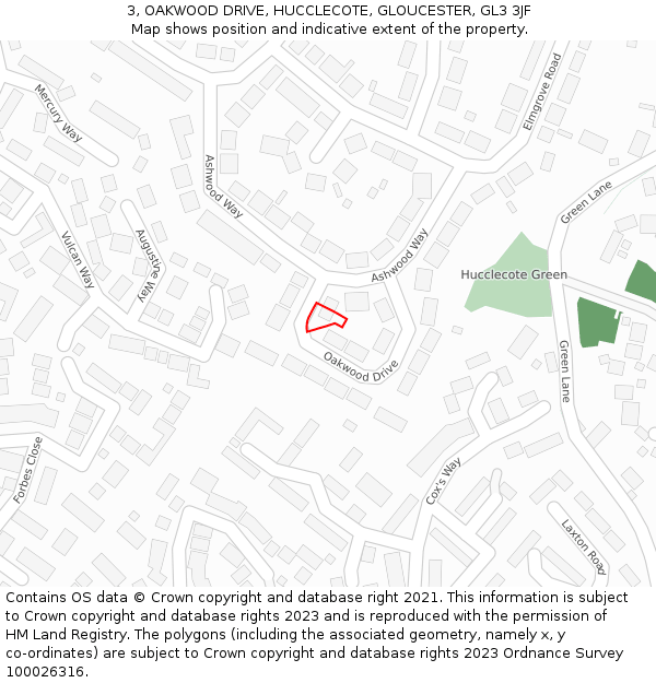 3, OAKWOOD DRIVE, HUCCLECOTE, GLOUCESTER, GL3 3JF: Location map and indicative extent of plot