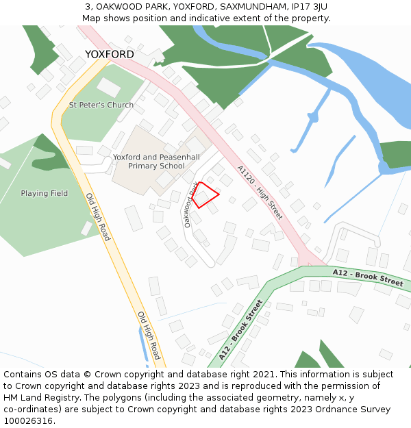 3, OAKWOOD PARK, YOXFORD, SAXMUNDHAM, IP17 3JU: Location map and indicative extent of plot