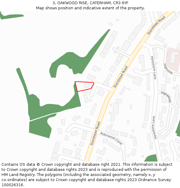 3, OAKWOOD RISE, CATERHAM, CR3 6YF: Location map and indicative extent of plot