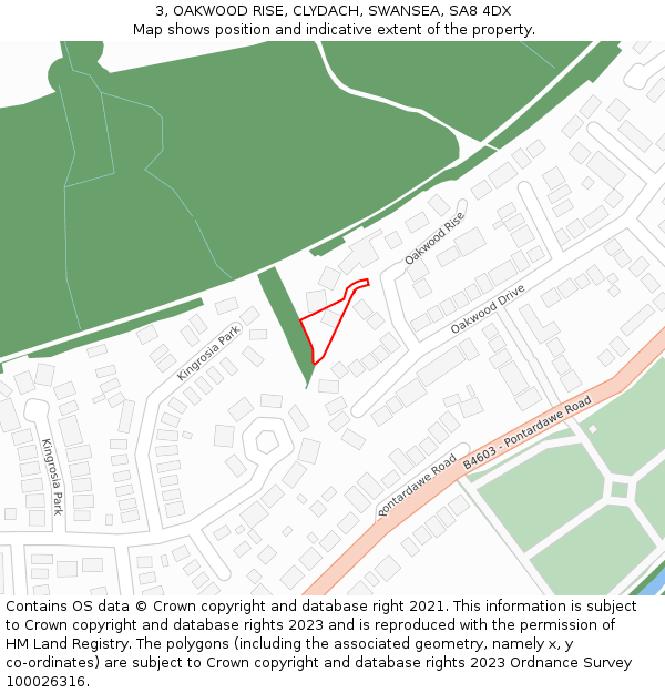 3, OAKWOOD RISE, CLYDACH, SWANSEA, SA8 4DX: Location map and indicative extent of plot