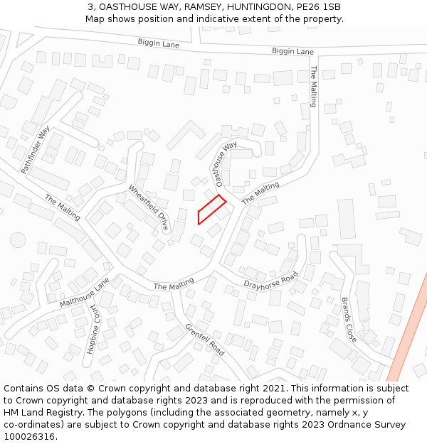 3, OASTHOUSE WAY, RAMSEY, HUNTINGDON, PE26 1SB: Location map and indicative extent of plot