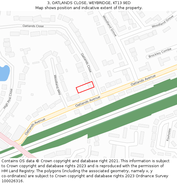 3, OATLANDS CLOSE, WEYBRIDGE, KT13 9ED: Location map and indicative extent of plot