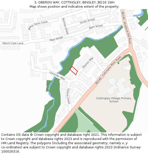 3, OBERON WAY, COTTINGLEY, BINGLEY, BD16 1WH: Location map and indicative extent of plot