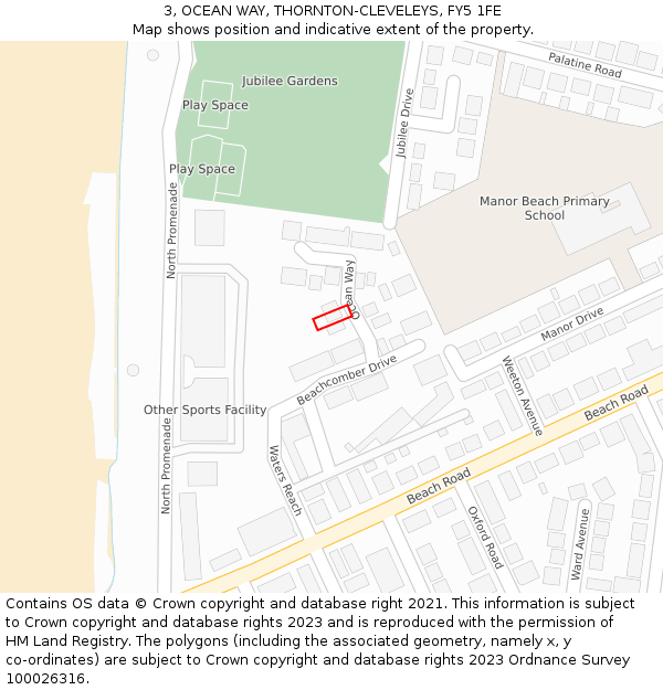 3, OCEAN WAY, THORNTON-CLEVELEYS, FY5 1FE: Location map and indicative extent of plot