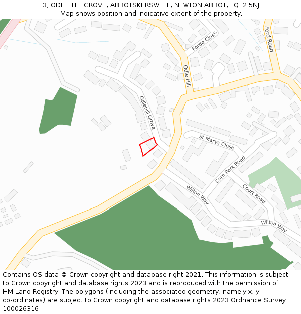 3, ODLEHILL GROVE, ABBOTSKERSWELL, NEWTON ABBOT, TQ12 5NJ: Location map and indicative extent of plot