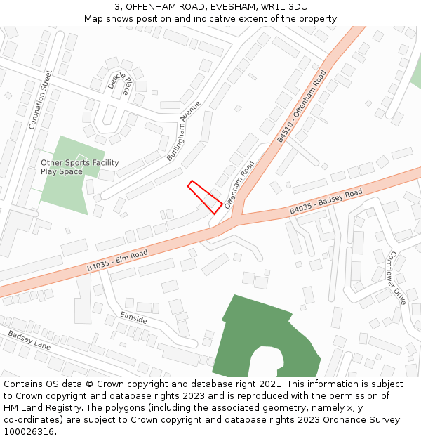 3, OFFENHAM ROAD, EVESHAM, WR11 3DU: Location map and indicative extent of plot