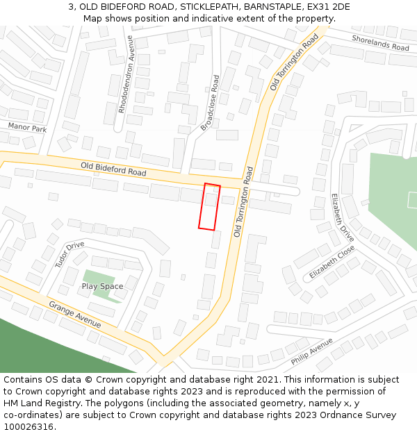 3, OLD BIDEFORD ROAD, STICKLEPATH, BARNSTAPLE, EX31 2DE: Location map and indicative extent of plot