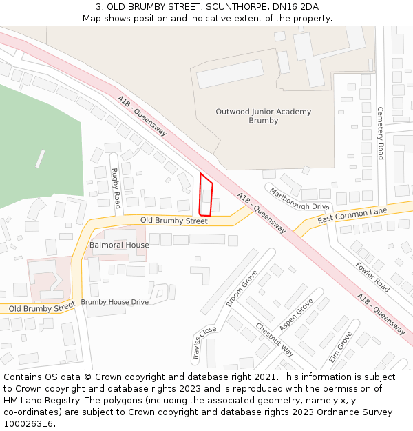 3, OLD BRUMBY STREET, SCUNTHORPE, DN16 2DA: Location map and indicative extent of plot