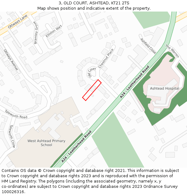 3, OLD COURT, ASHTEAD, KT21 2TS: Location map and indicative extent of plot