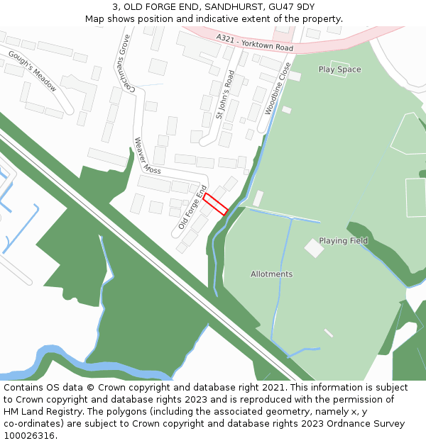 3, OLD FORGE END, SANDHURST, GU47 9DY: Location map and indicative extent of plot