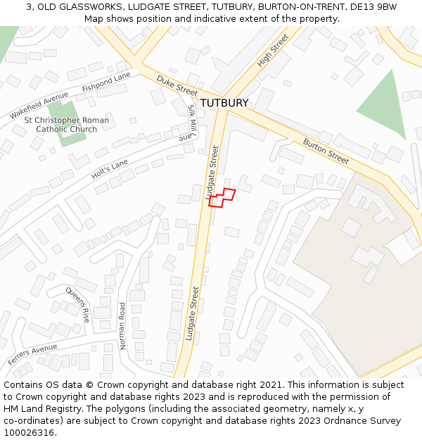 3, OLD GLASSWORKS, LUDGATE STREET, TUTBURY, BURTON-ON-TRENT, DE13 9BW: Location map and indicative extent of plot