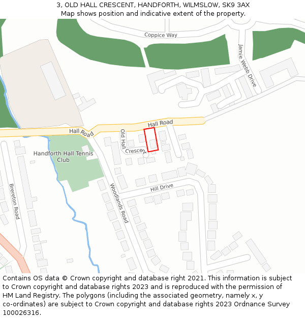 3, OLD HALL CRESCENT, HANDFORTH, WILMSLOW, SK9 3AX: Location map and indicative extent of plot