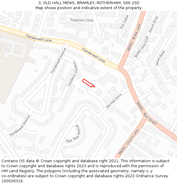 3, OLD HALL MEWS, BRAMLEY, ROTHERHAM, S66 2SD: Location map and indicative extent of plot