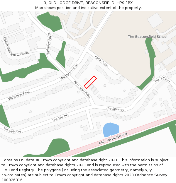 3, OLD LODGE DRIVE, BEACONSFIELD, HP9 1RX: Location map and indicative extent of plot