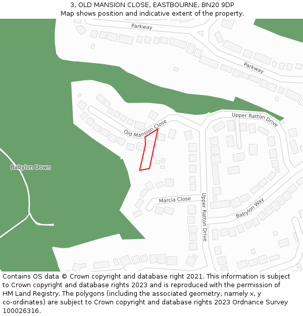 3, OLD MANSION CLOSE, EASTBOURNE, BN20 9DP: Location map and indicative extent of plot