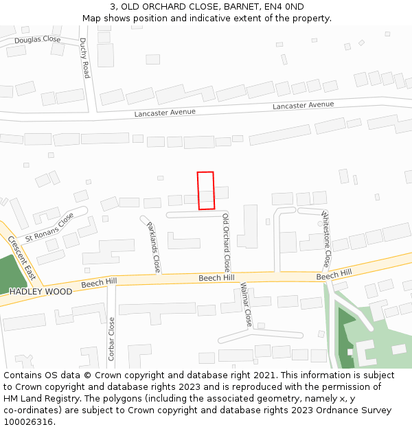 3, OLD ORCHARD CLOSE, BARNET, EN4 0ND: Location map and indicative extent of plot