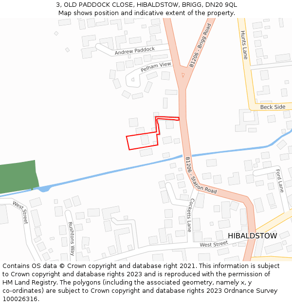 3, OLD PADDOCK CLOSE, HIBALDSTOW, BRIGG, DN20 9QL: Location map and indicative extent of plot